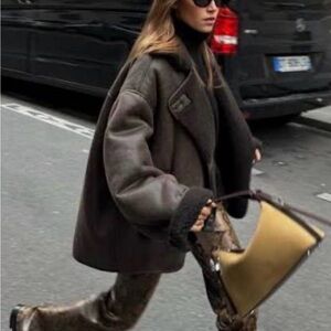 Zara Dark Double Faced Faux Shearling Jacket 3548/240